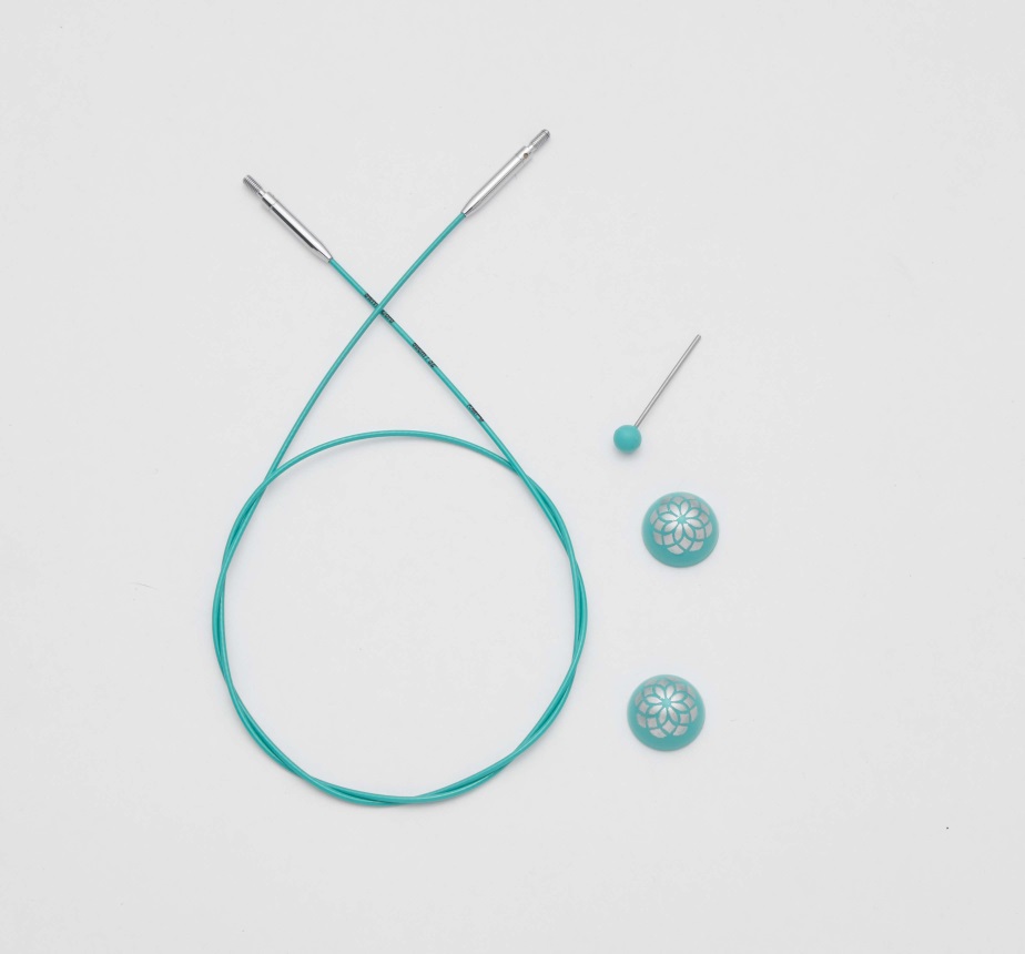 Seil und Endkappen für Nadelspitzen von knit pro 126cm für 150cm/60'' Rundstricknadel türkis, 360° drehbar