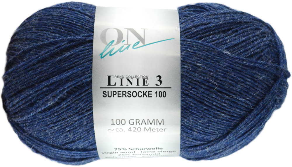 Supersocke 100 4-fach Uni, ONline Linie 3 0011 - jeans melange