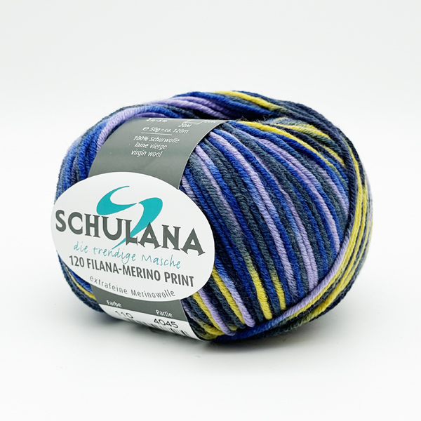 Filana-Merino 120 Print von Schulana 0110 - blau/lila/gelb