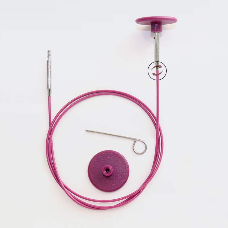 Seil und Endkappen für Nadelspitzen von knit pro 20cm für 40cm/16'' Rundstricknadel-lila, Edelstahl nylonummantelt & 360° drehbar
