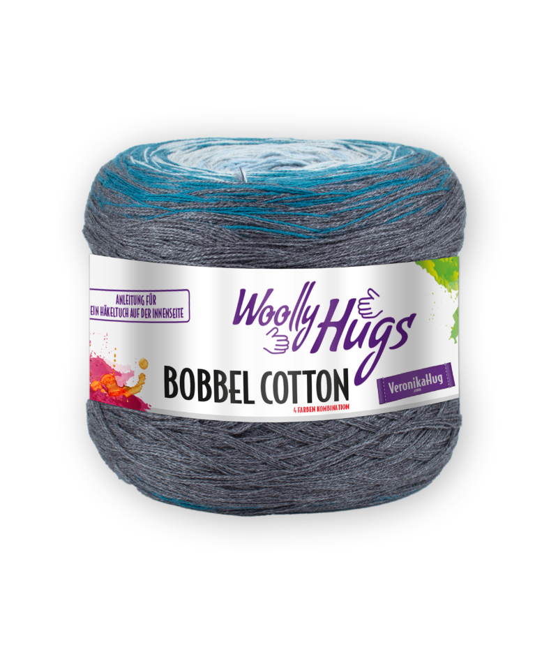BOBBEL cotton 800m von Woolly Hugs 0052 - grau / petrol / silber