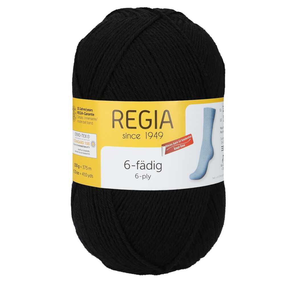 Sockenwolle Uni 6-fach 150 g von Regia 02066 schwarz
