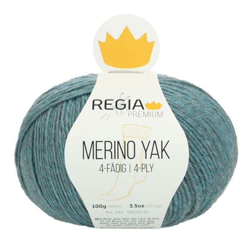 Premium Merino Yak Uni 4-fach Sockenwolle 100 g von Regia 7518 mineral blue