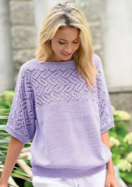 Kurzarmpulli mit Ajourpasse | Anleitungsheft | Wolle Alpha Linie 11  | Stricken | ONline