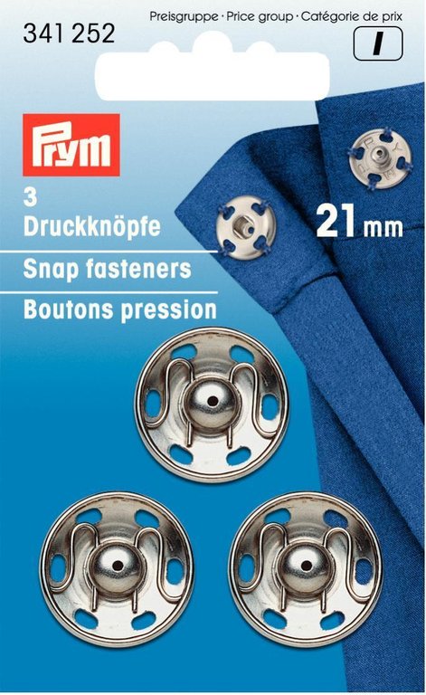 Druckknöpfe zum Annähen silberfarbig von Prym Ø 21 mm, 3 Sück