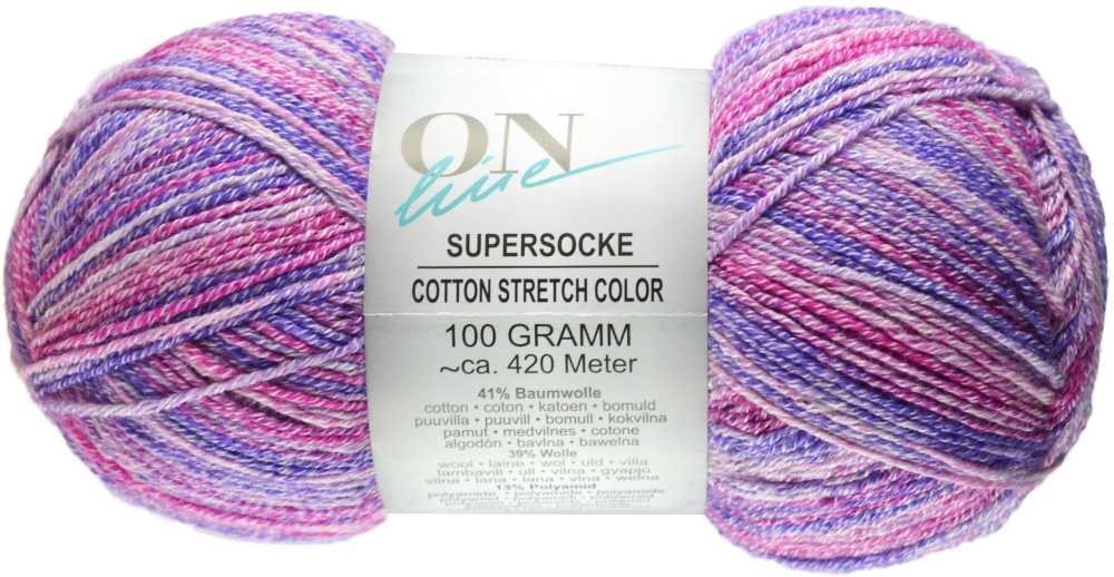 Supersocke Cotton Stretch Sort. 347 Color 4-fach von ONLine 2904 - lila/rosa Alle