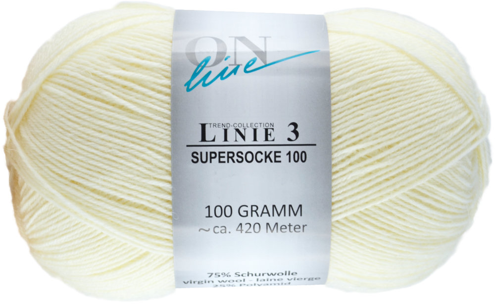 Supersocke 100 4-fach Uni, ONline Linie 3 0001 - weiß