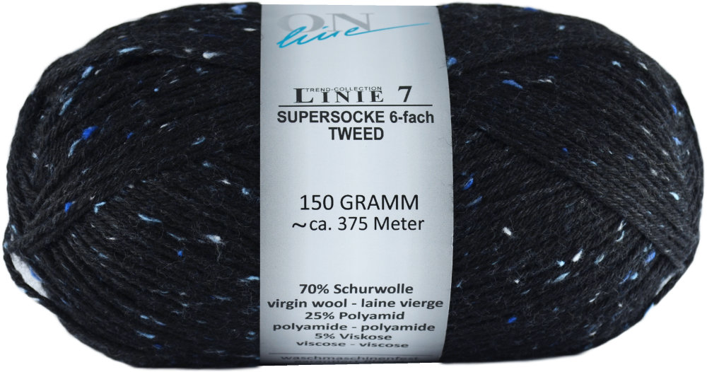 Supersocke 6-fach Linie 7 Tweed von ONline 0903 - schwarz/blau