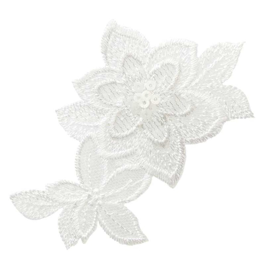 Applikation Blumenornament ca. 5,0 x 11,0 cm weiß