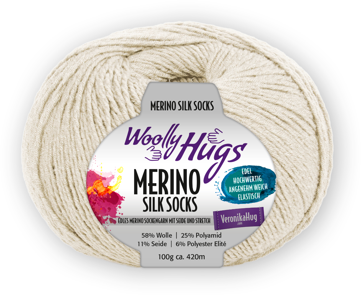 Merino Silk Socks Stretch, 4-fach von Woolly Hugs 0205 - hellbeige