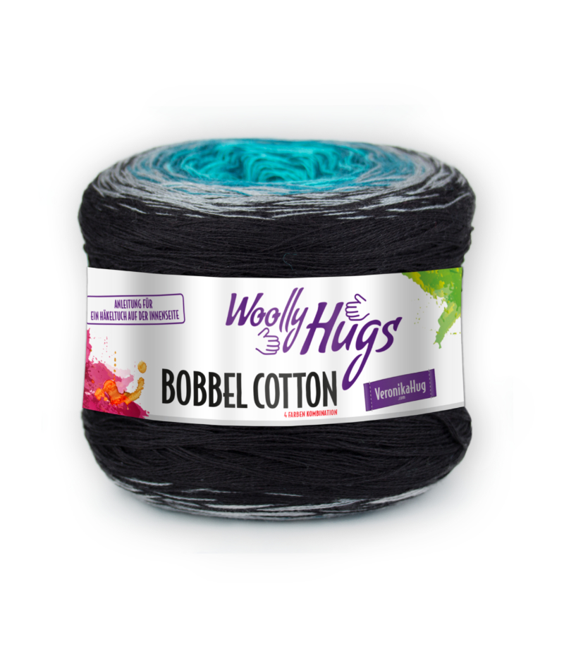 BOBBEL cotton 800m von Woolly Hugs 0006 - türkis / grau / schwarz