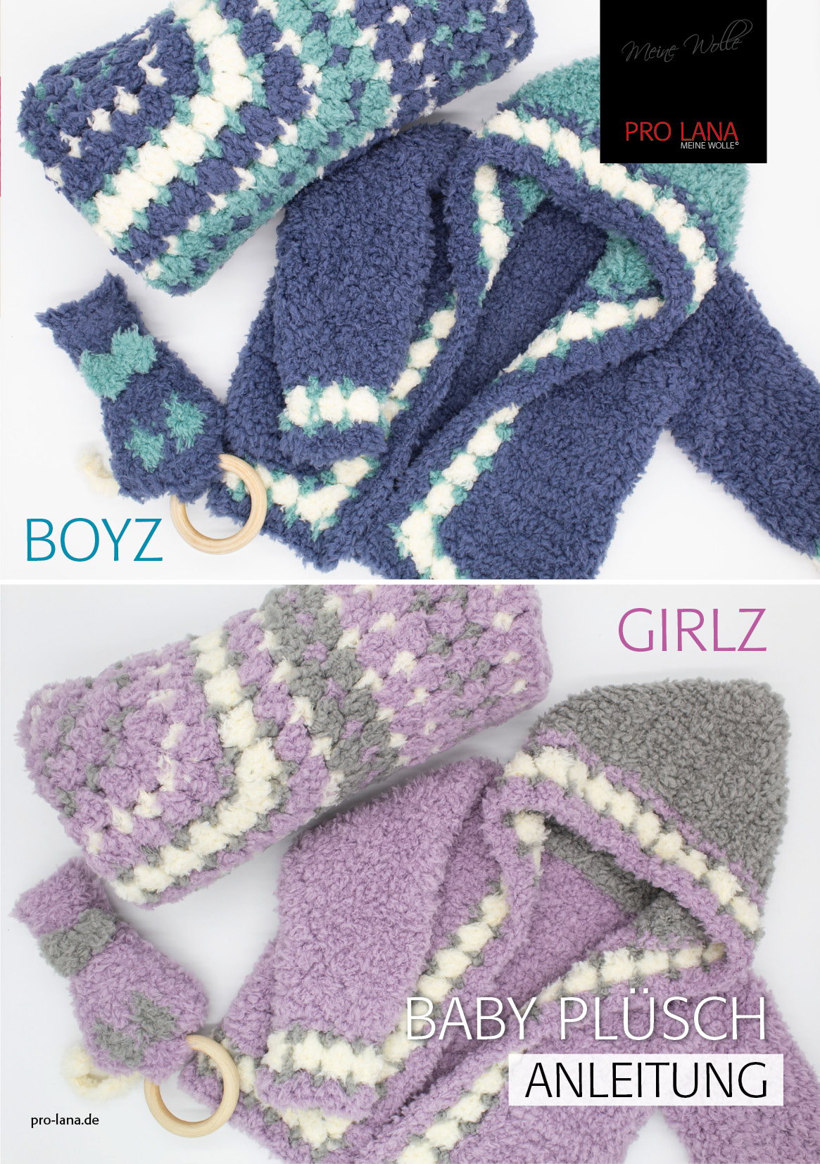 Set Girlz & Boyz - Kapuzenjacke - Babydecke - Kätzchen | Wollpaket mit Baby Plüsch | Häkeln