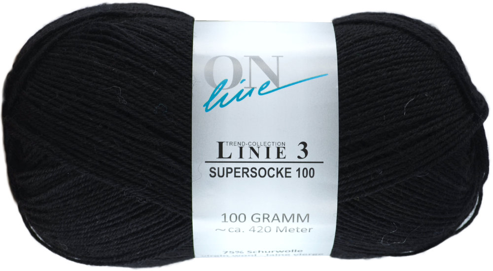 Supersocke 100 4-fach Uni, ONline Linie 3 0010 - schwarz