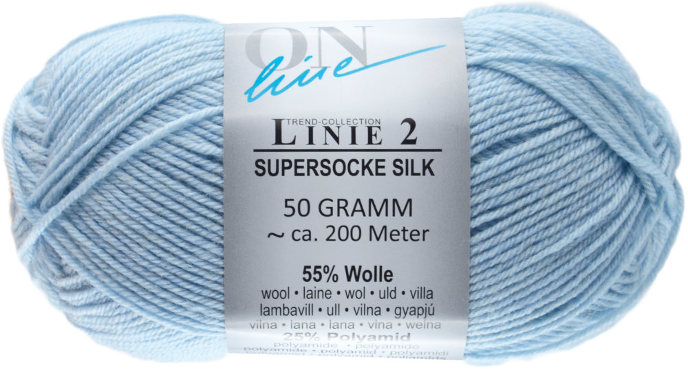 Supersocke Silk Linie 2 Uni 4-fach von ONline 0002 - hellblau