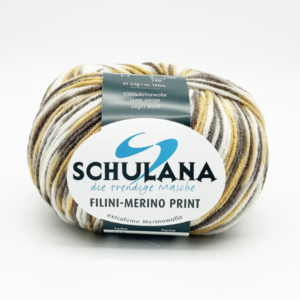 Filini-Merino Print von Schulana 0215 - weiß/braun/ocker
