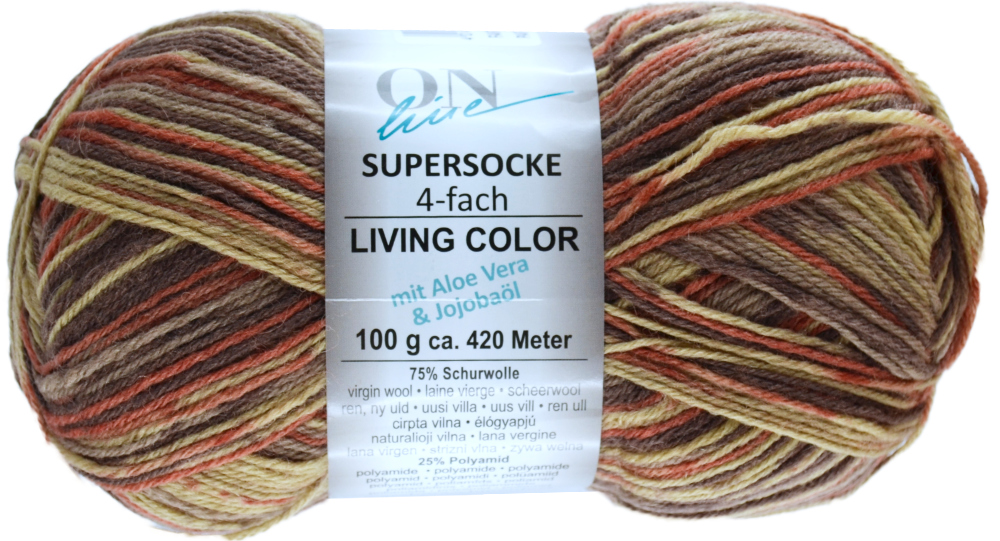 Supersocke 100 mit Aloe Vera und Jojoba Öl,  4-fach von ONline Sort. 338  Living Color - 2841