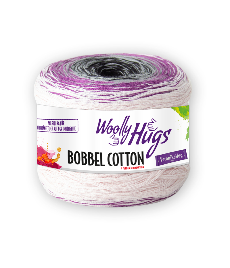 BOBBEL cotton 800m von Woolly Hugs 0037 - schwarz / grau / lila / rosa