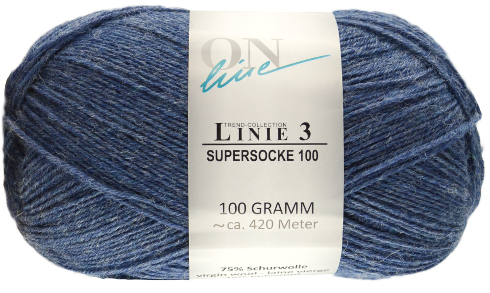 Supersocke 100 4-fach Uni, ONline Linie 3 0111 - blau melange