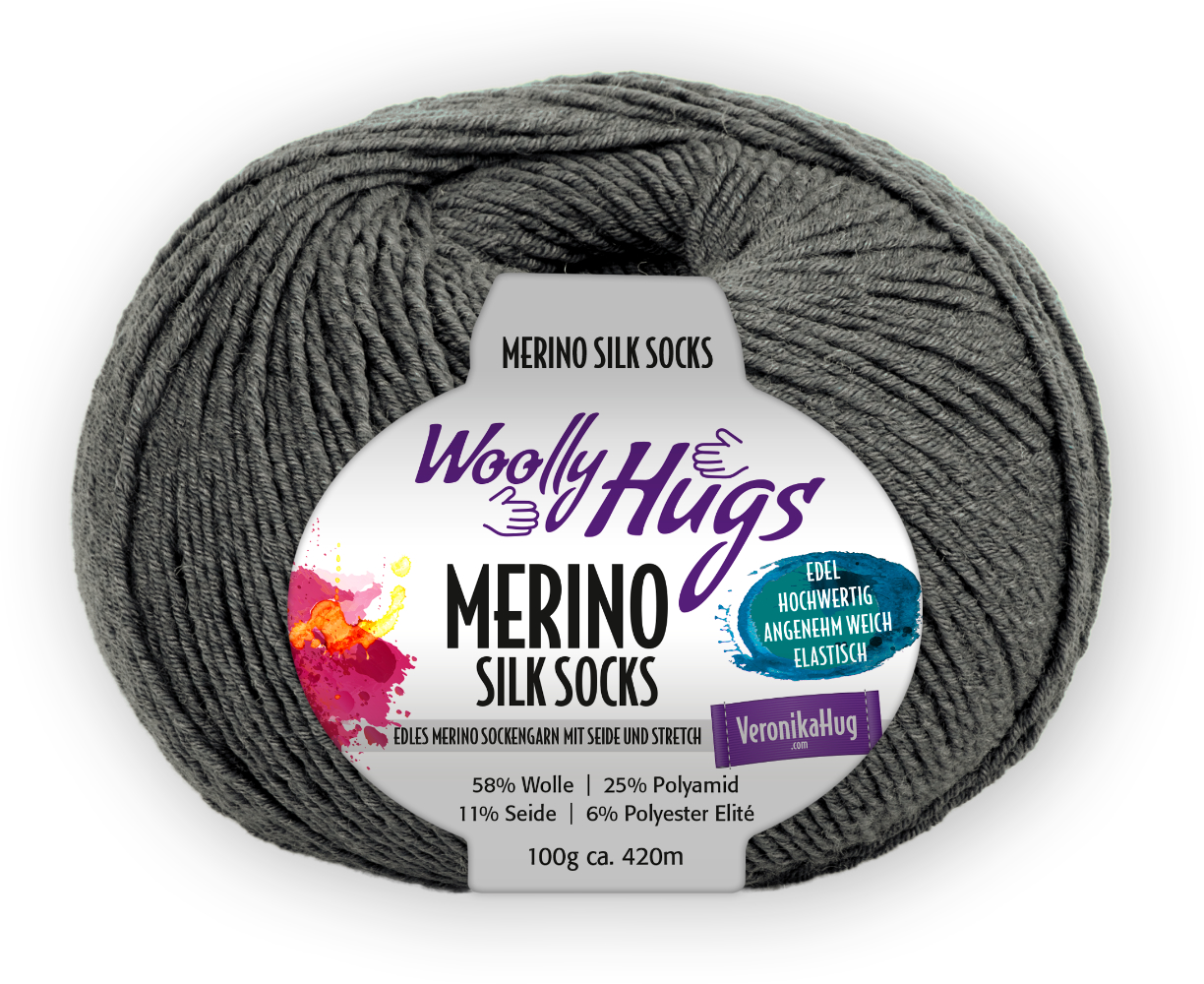 Merino Silk Socks Stretch, 4-fach von Woolly Hugs 0295 - mittelgrau