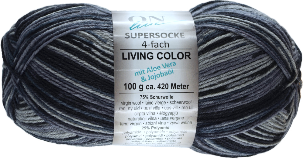 Supersocke 100 mit Aloe Vera und Jojoba Öl,  4-fach von ONline Sort. 338  Living Color - 2847