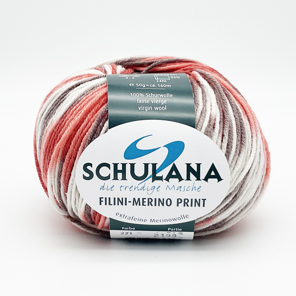 Filini-Merino Print von Schulana 0221 - weiß/braun/lachs