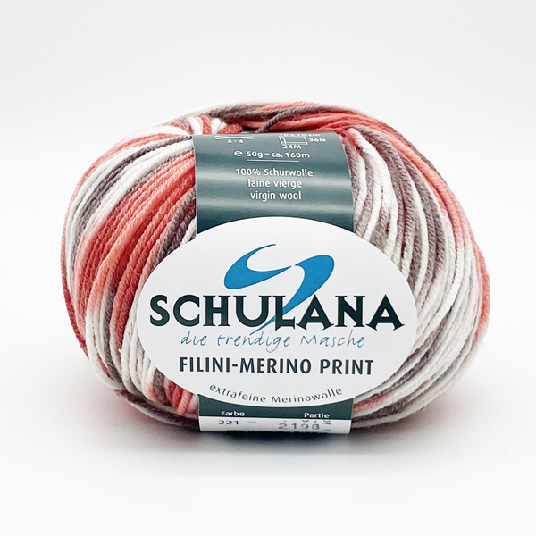 Filini-Merino Print 0221 - weiß/braun/lachs