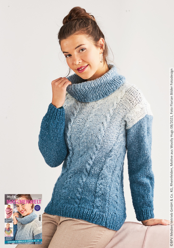 Rollkragenpullover Gletschersee | Anleitung aus Heft | Stricken | Woolly Hugs