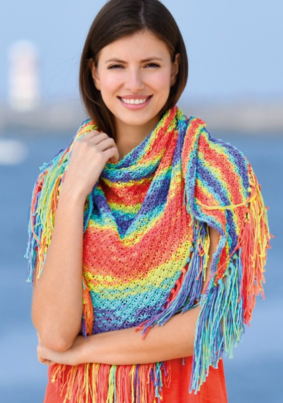 Dreiecktuch | Einzelanleitung | Wolle Arona, ONline Linie 346 0115 - pink / rot / grau | Stricken | ONline