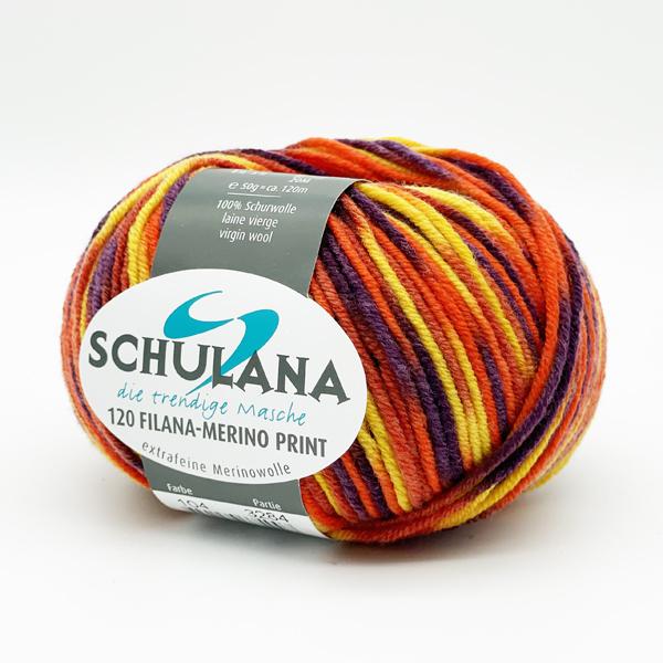 Filana-Merino 120 Print von Schulana 0104 - orange/lila/gelb