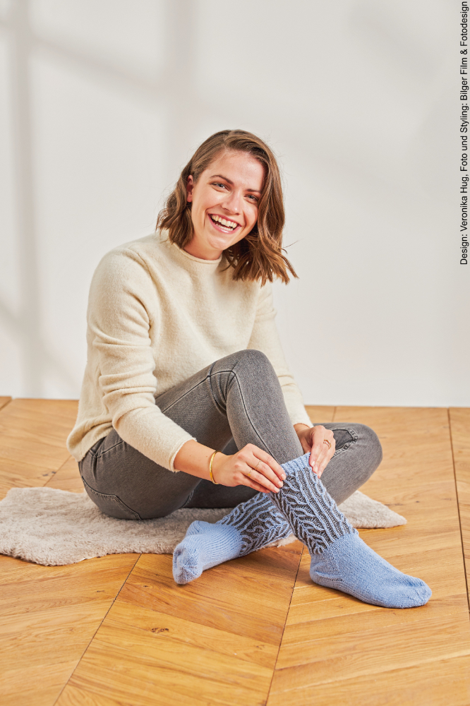 Socken in hellblau/holz | Wollpaket mit Merino Silk Socks Stretch, 4-fach | Stricken