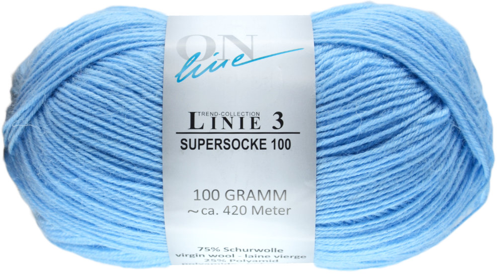 Supersocke 100 4-fach Uni, ONline Linie 3 0054 - himmelblau