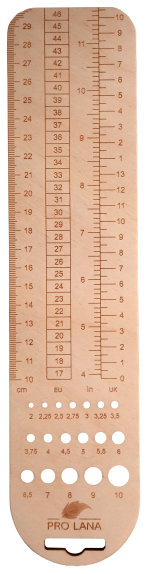 Sockenlineal mit Nadelmaß Holz geschliffen poliert von Pro Lana