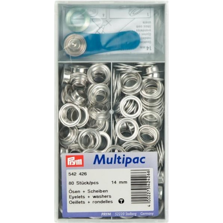 Ösen und Scheiben mit Werkzeug 14,0 mm silberfarbig 80 St 