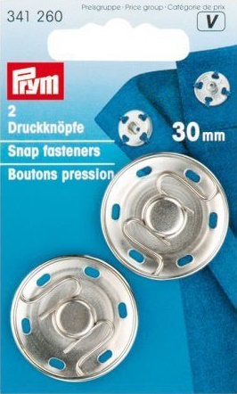 Druckknöpfe zum Annähen silberfarbig von Prym Ø 30 mm, 2 Sück