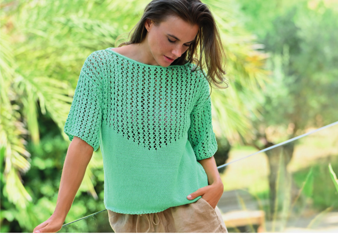 Schirt mit Ajourpasse | Anleitungsheft | Wolle Club Linie 23  | Stricken | ONline