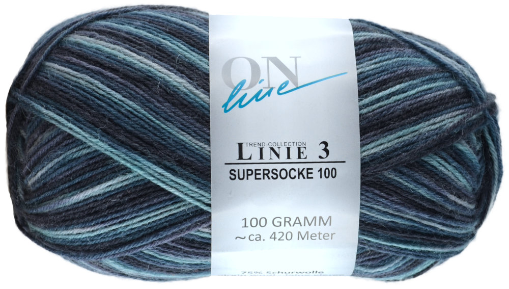 Supersocke 100 Linie 3 Color 4-fach - 0624 - grau/schwarz/blau von ONline