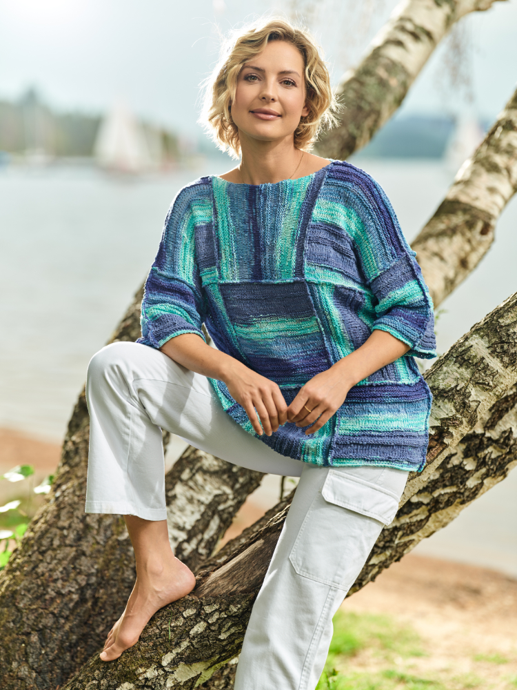 Patchwork-Pullover mit U-Boot Ausschnitt | Anleitung als PDF | Stricken | Pro Lana
