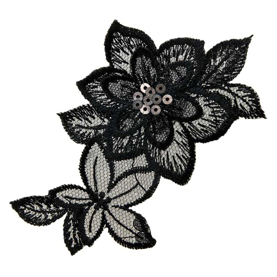 Applikation Blütenranke ca. 5,0 x 10,0 cm schwarz/silber