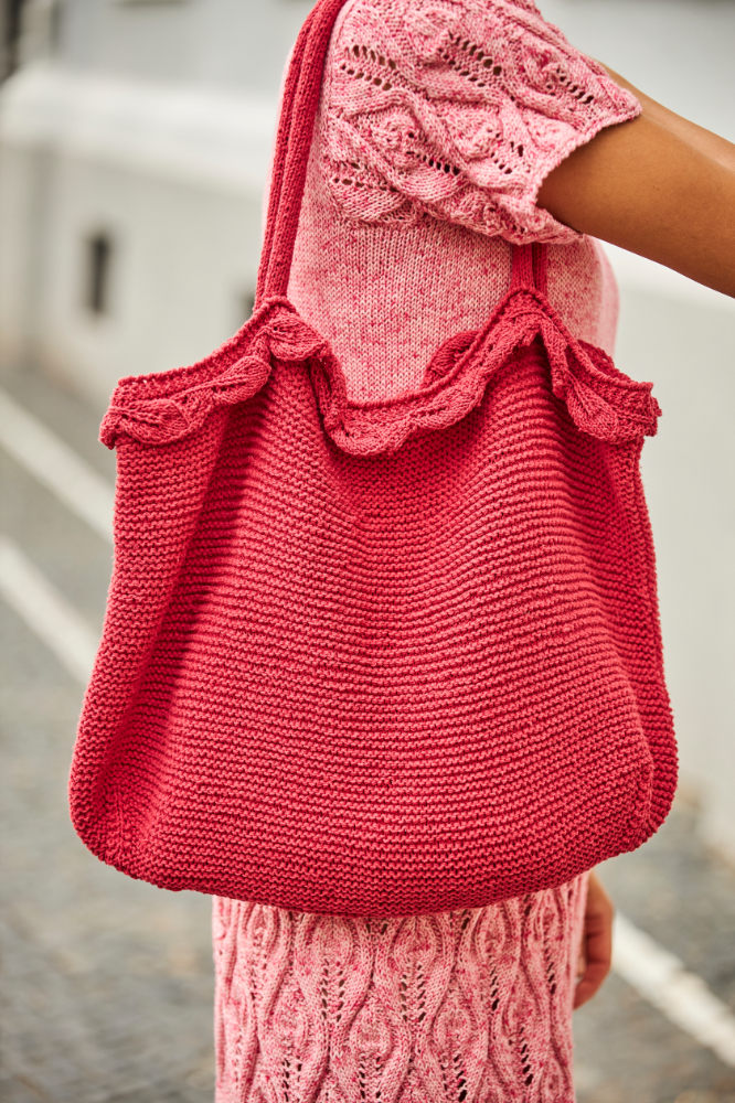 Tasche mit Blattmusterrand | Wollpaket mit Silky | Stricken