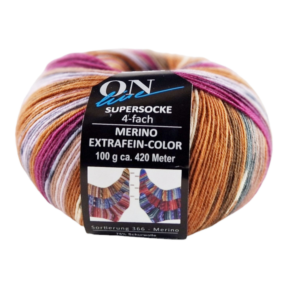 Supersocke Merino Extrafein Sort. 366 Color 4-fach von ONline