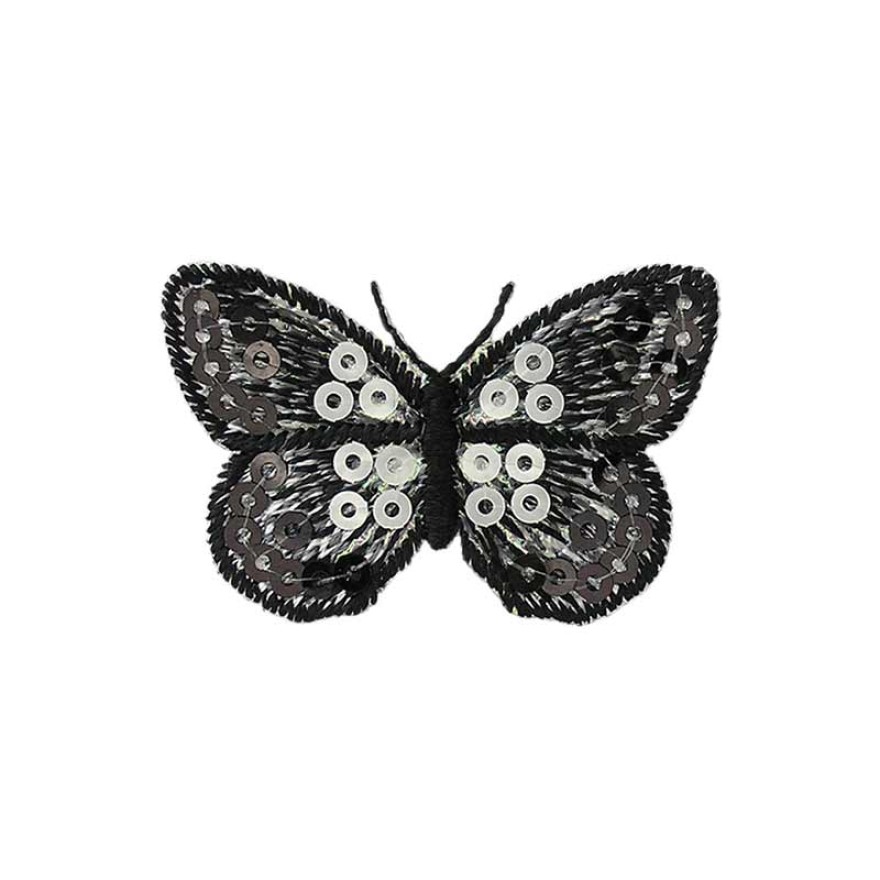Applikation Schmetterling ca. 2,0 x 3,0 cm silber/schwarz