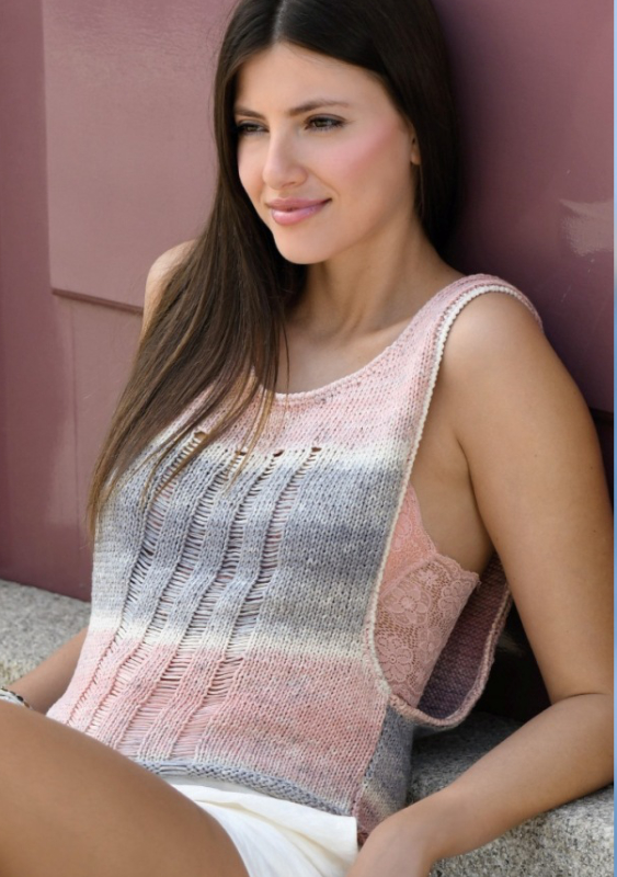 Tank-Top | Einzelanleitung | Wolle Arona, ONline Linie 346 0133 - rosa / grau / natur | Stricken | ONline