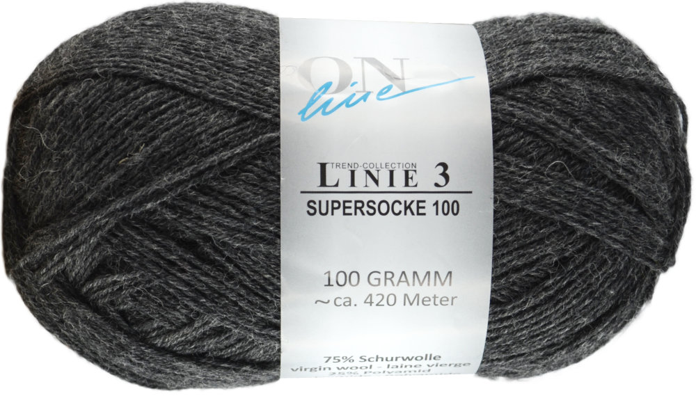 Supersocke 100 4-fach Uni, ONline Linie 3 0107 - anthrazit melange