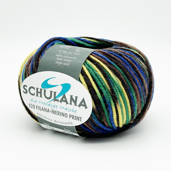 Filana-Merino 120 Print von Schulana 0112 - braun/smaragd/blau