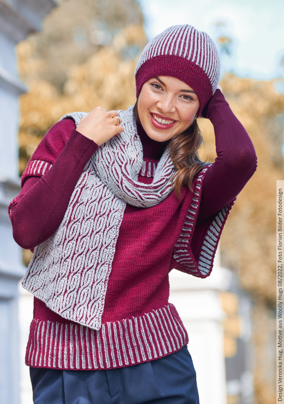 Schal und Mütze Happy Berry | Wollpaket mit Merino Silk Socks Stretch, 4-fach | Stricken