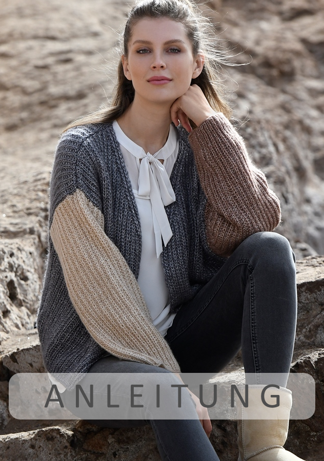 3-farbige Patentjacke | Einzelanleitung | Wolle Viscorino Soft Linie 447 *Aktion* (10 Knäuel Mindestabnahme)  | Stricken | ONline