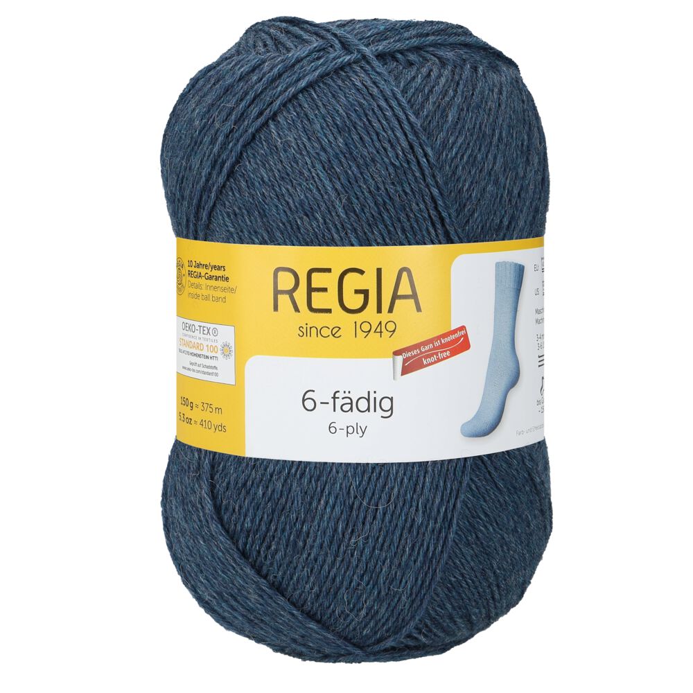 Sockenwolle Uni 6-fach 150 g von Regia 02137 jeans meliert