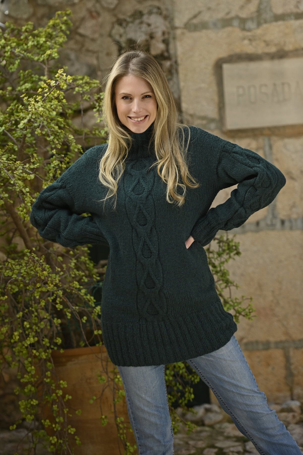 Longpullover mit Zopf | Anleitungsheft | Wolle Crema Linie 516 0007 - schwarzgrün | Stricken | ONline