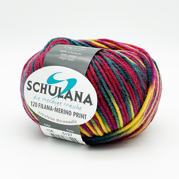 Filana-Merino 120 Print von Schulana 0106 - beere/gelb/blau