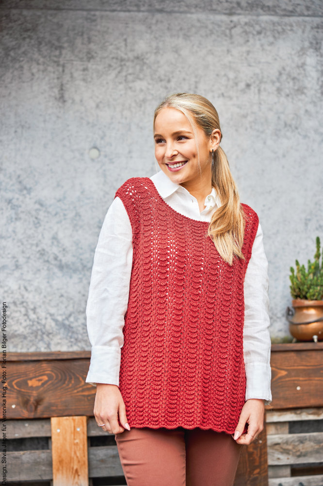 Ziegel-Twin-Set Top | Anleitungsheft | Wolle Merino Silk Socks Stretch, 4-fach  | Stricken | Veronika Hug, Woolly Hugs, Christophorus Verlag